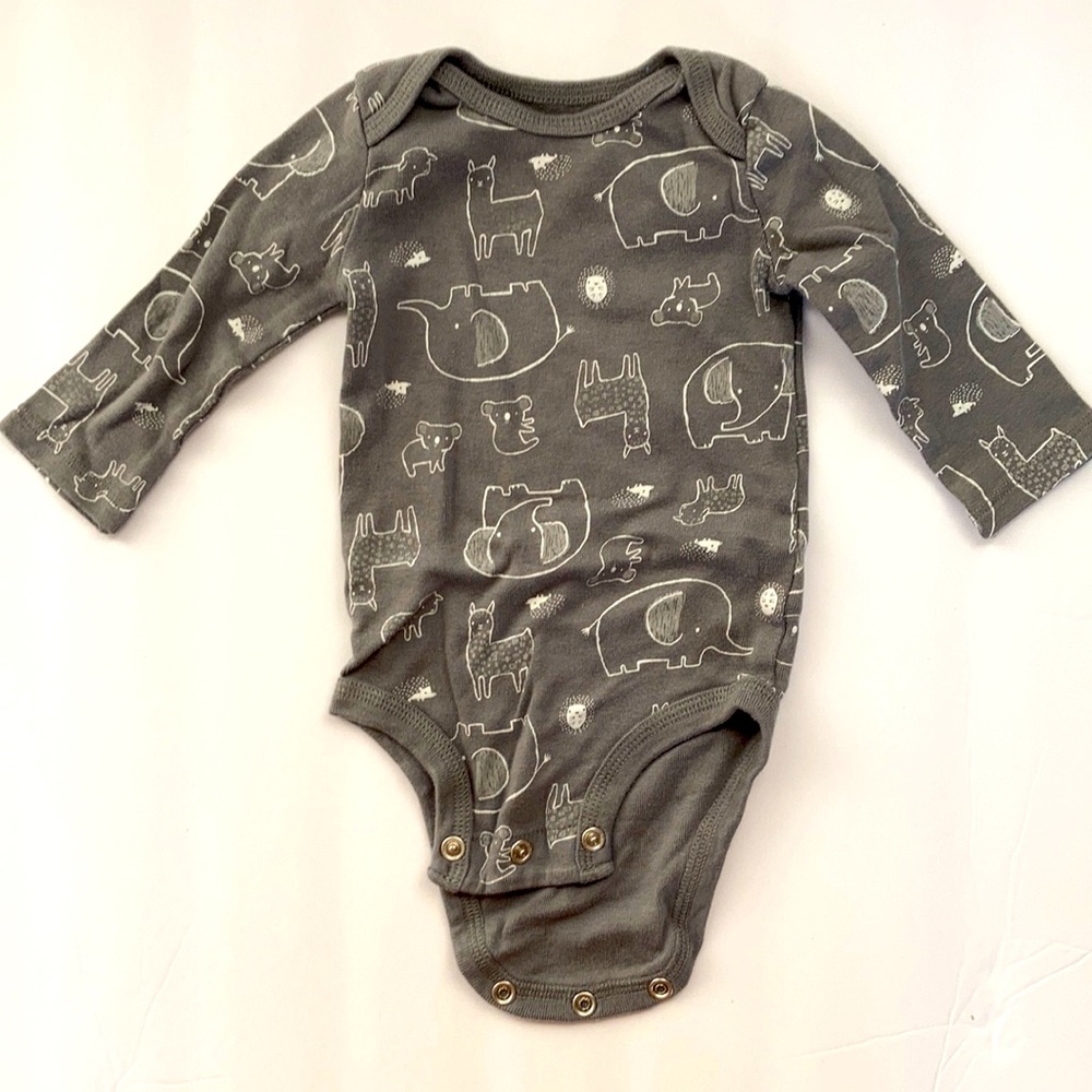 Carter's Just One You Grey Body Suit Elephant Llama Lamb Bear Print Snap Closure